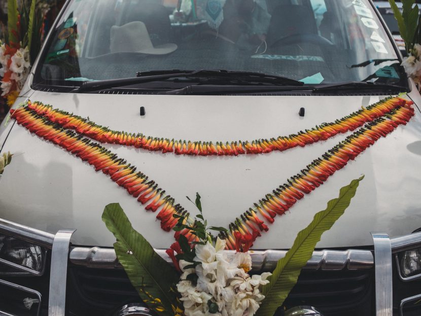 Car decorated with flowers