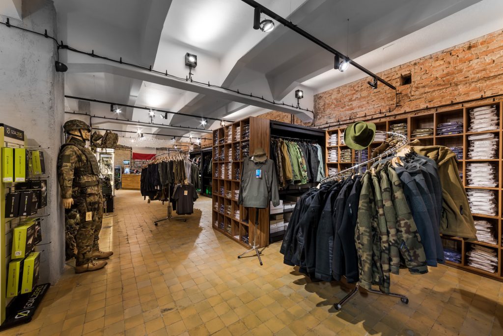 Photos of the interior of the uniform store