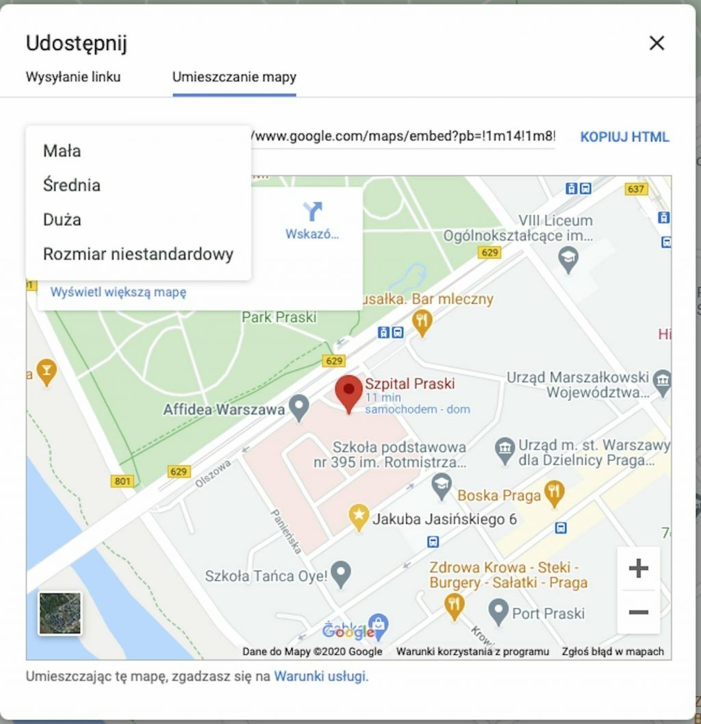 Mapa Google na stronie internetowej