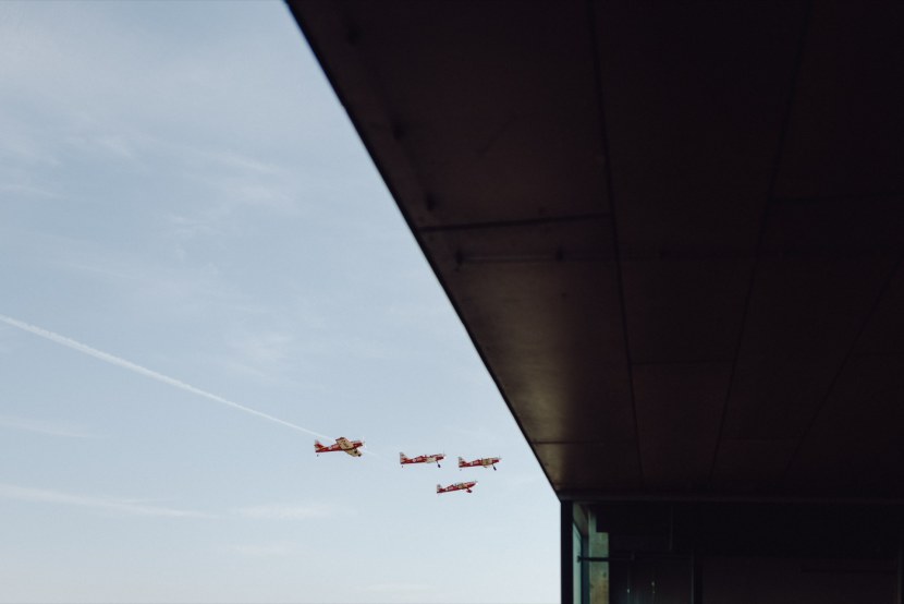 Air show of PKN Orlen aircraft on the Vistula in Warsaw at the Copernicus Science Centre